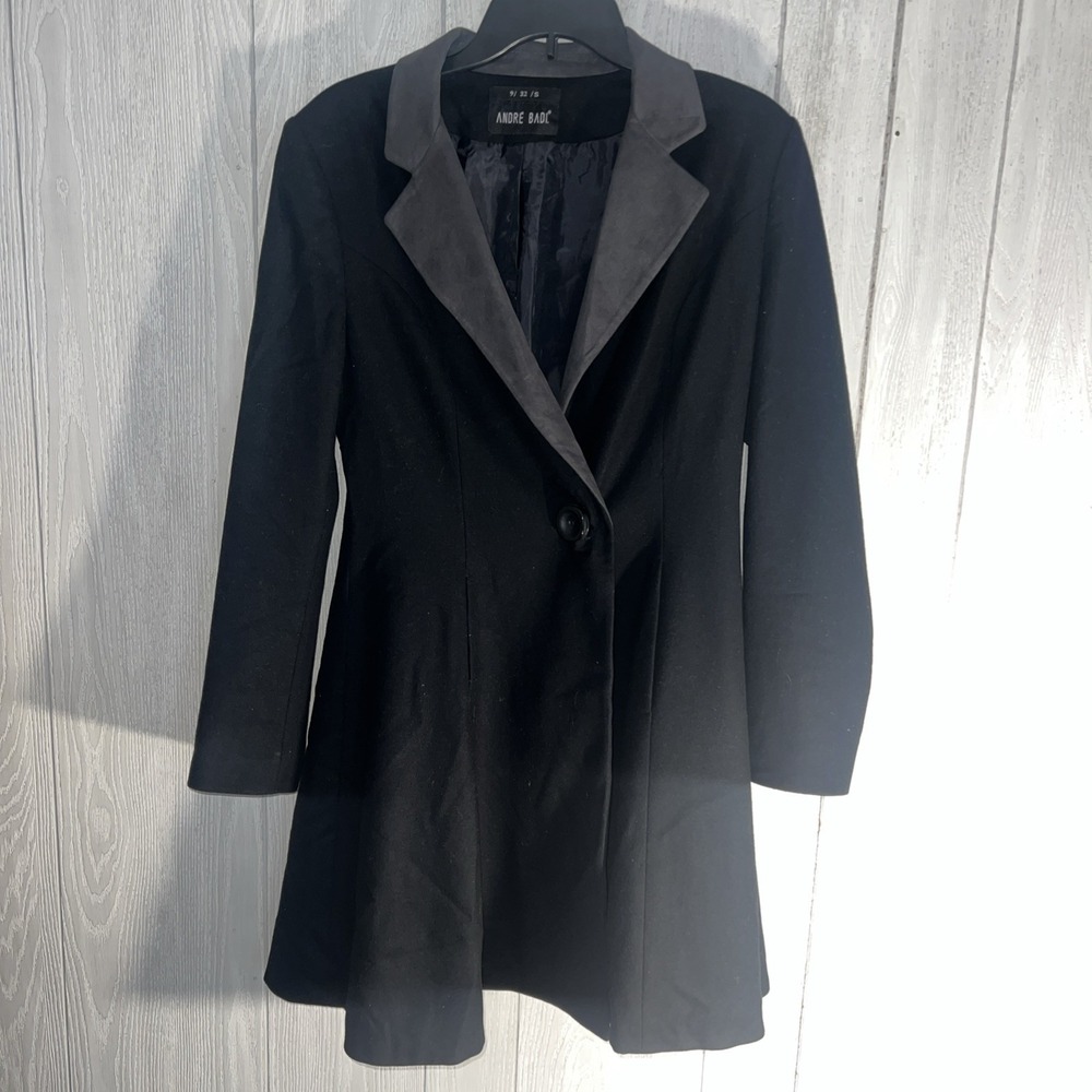 Andre Badi Women's Coat Notch‎ Lapel Collar Single Button Front Black Small